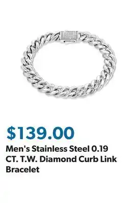 Sam's Club Men's Stainless Steel 0.19 CT. T.W. Diamond Curb Link Bracelet offer