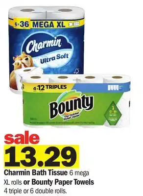 Meijer Charmin Bath Tissue 6 mega XL rolls or Bounty Paper Towels 4 triple or 6 double rolls offer