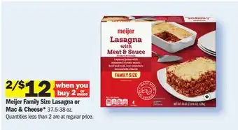 Meijer Meijer Family Size Lasagna or Mac & Cheese offer