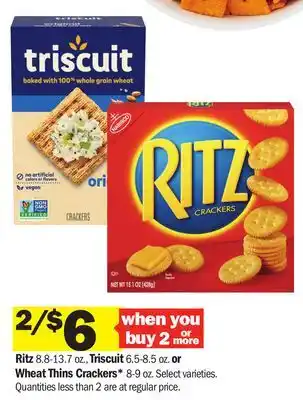 Meijer Ritz 8.8-13.7 oz., Triscuit 6.5-8.5 oz. or Wheat Thins Crackers* 8-9 oz offer