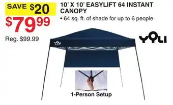 Dunham's Sports YQLI 1-PERSON 10' X 10' EASYLIFT 64 INSTANT CANOPY offer