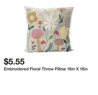 Five Below Embroidered Floral Throw Pillow 16in X 16in offer