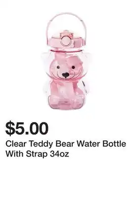 Five Below Clear Teddy Bear Water Bottle With Strap 34oz offer