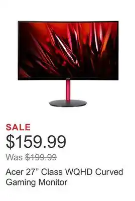 Costco Acer 27 Class WQHD Curved Gaming Monitor offer
