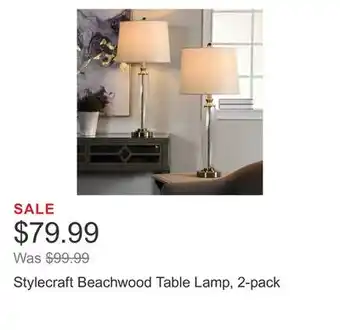 Costco Stylecraft Beachwood Table Lamp, 2-pack offer