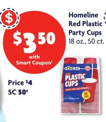 Family Dollar Homeline Red Plastic Party Cups offer