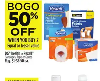 Dollar General DG health or Rexall Bandages, Tape or Gauze offer