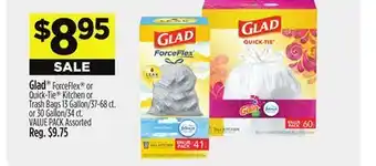 Dollar General Glad ForceFlex or Quick-Tie Kitchen or Trash Bags offer