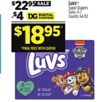 Dollar General Luvs Super Diapers offer