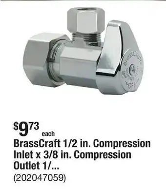 The Home Depot BrassCraft 1/2 in. Compression Inlet x 3/8 in. Compression Outlet 1/4-Turn Angle Valve offer