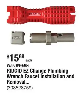 The Home Depot RIDGID EZ Change Plumbing Wrench Faucet Installation and Removal Tool offer
