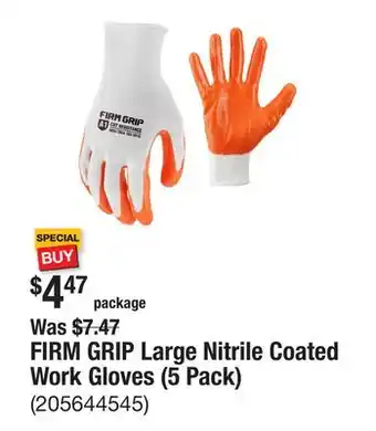 The Home Depot FIRM GRIP Large Nitrile Coated Work Gloves (5 Pack) offer