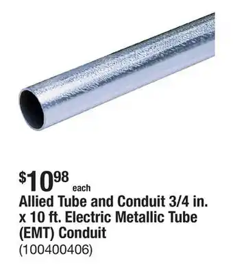 The Home Depot Allied Tube and Conduit 3/4 in. x 10 ft. Electric Metallic Tube (EMT) Conduit offer