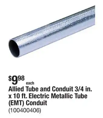 The Home Depot Allied Tube and Conduit 3/4 in. x 10 ft. Electric Metallic Tube (EMT) Conduit offer