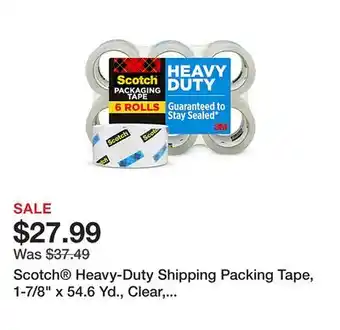 Office Depot Scotch Heavy-Duty Shipping Packing Tape, 1-7/8 x 54.6 Yd., Clear, Pack Of 6 Rolls offer