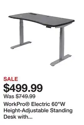 Office Depot WorkPro Electric 60W Height-Adjustable Standing Desk with Wireless Charging, Black offer