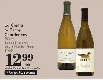 Pavilions La Crema or Decoy Chardonnay offer
