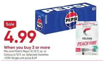 Stater Bros Pepsi 12/12 fl. oz. or Celsius 4/12 fl. oz offer