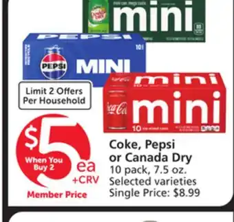 Vons Coke, Pepsi or Canada Dry offer