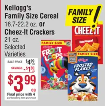 Smart & Final Kellogg's Family Size Cereal or Cheez-It Crackers offer