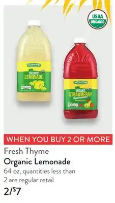 Fresh Thyme Fresh Thyme Organic Lemonade offer