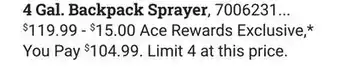 Ace Hardware 4 Gal. Backpack Sprayer offer