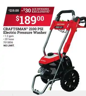 Ace Hardware CRAFTSMAN 2100 PSI Electric Pressure Washer offer