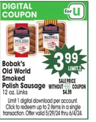 Jewel-Osco Bobak's Old World Smoked Polish Sausage offer