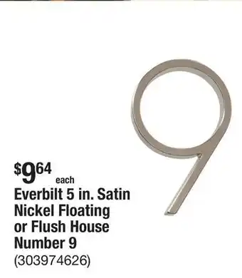 The Home Depot Everbilt 5 in. Satin Nickel Floating or Flush House Number 9 offer