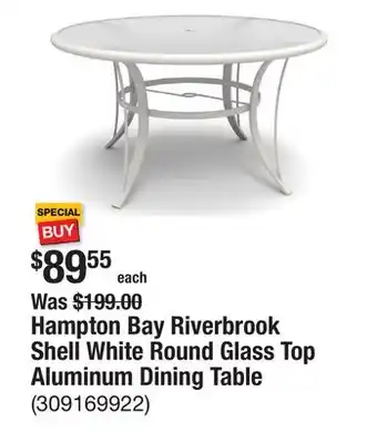 The Home Depot Hampton Bay Riverbrook Shell White Round Glass Top Aluminum Dining Table offer