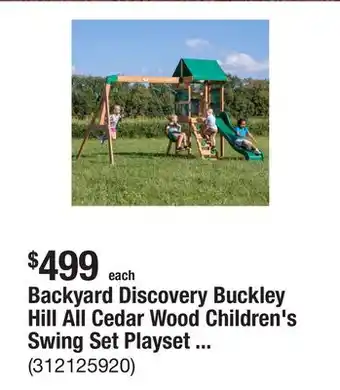 The Home Depot Backyard Discovery Buckley Hill All Cedar Wood Children's Swing Set Playset with Elevated Clubhouse, Rockwall ladder, Swings offer