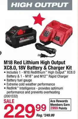 Ace Hardware M18 Red Lithium High Output XC8.0, 18V Battery & Charger Kit offer