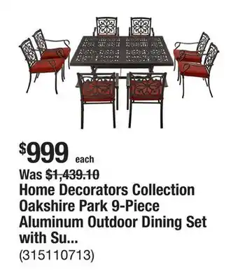 The Home Depot Home Decorators Collection Oakshire Park 9-Piece Aluminum Outdoor Dining Set with Sunbrella Henna Red Cushions offer