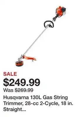 Tractor Supply Company Husqvarna 130L Gas String Trimmer, 28-cc 2-Cycle, 18 in. Straight Shaft Gas Weed Eater with Rapid Replace Trimmer Head offer