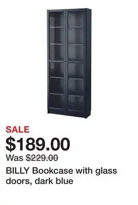 Ikea BILLY Bookcase with glass doors, dark blue offer