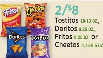 Heinen's Tostitos 10-13 OZ., Doritos 9.25 OZ., Fritos 9.25 OZ. or Cheetos 4.75-8.5 OZ offer