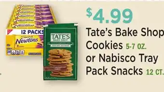Heinen's Tate's Bake Shop Cookies 5-7 OZ. or Nabisco Tray Pack Snacks 12 CT offer