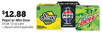 Pepsi or Mtn Dew 24 pk 12 oz cans