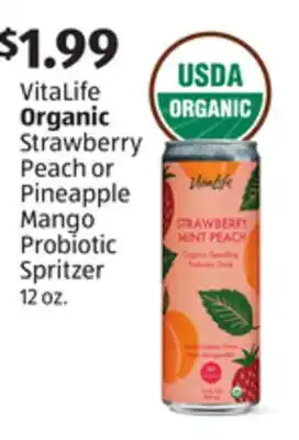 Aldi VitaLife Organic Strawberry Peach or Pineapple Mango Probiotic Spritzer offer