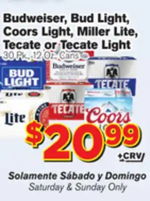 El Super Fresh Budweiser, Bud Light, Budweiser, Bud Light, Coors Light, Miller Lite, Coors Light, Miller Lite, Tecate or Tecate Light offer