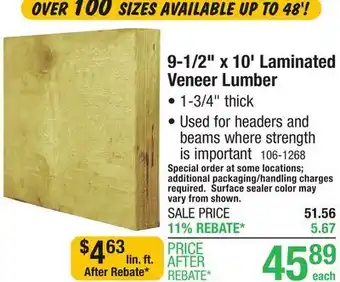 Menards 1-3/4 x 9-1/2 x 10' LVL 1.9E offer