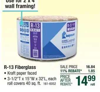 Menards R-13 EcoRoll Kraft Faced Fiberglass Insulation Roll 3-1/2 x 15 x 32' offer