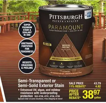 Menards Pittsburgh Paints & Stains Paramount Atlas Cedar Tint Base Semi-Transparent/Semi-Solid Deck & Siding Stain - 1 gal offer