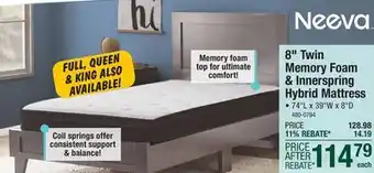 Menards Neeva 8 Twin Hybrid Mattress in a Box offer
