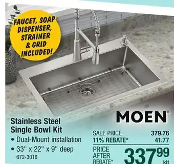 Menards Moen Reza All-in-One Dual-Mount 33 Stainless Steel 2-Hole Single Bowl Kitchen Sink Kit offer