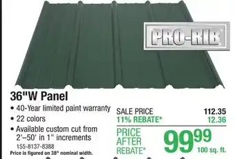 Menards 36 Pro-Rib Brite White Steel Panel offer
