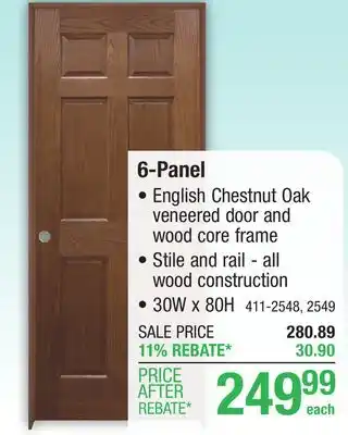 Menards Mastercraft 30W x 80H English Chestnut Oak 6-Panel Interior Door System - Right Inswing offer
