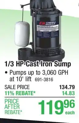 Menards Campbell Hausfeld 1/3 HP Cast Iron Submersible Sump Pump offer