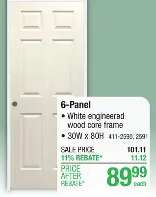 Menards Mastercraft 30W x 80H Primed Woodgrain 6-Panel Interior Door System - Right Inswing offer