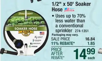 Menards Yardworks 50' Soaker Rubber Garden Hose offer
